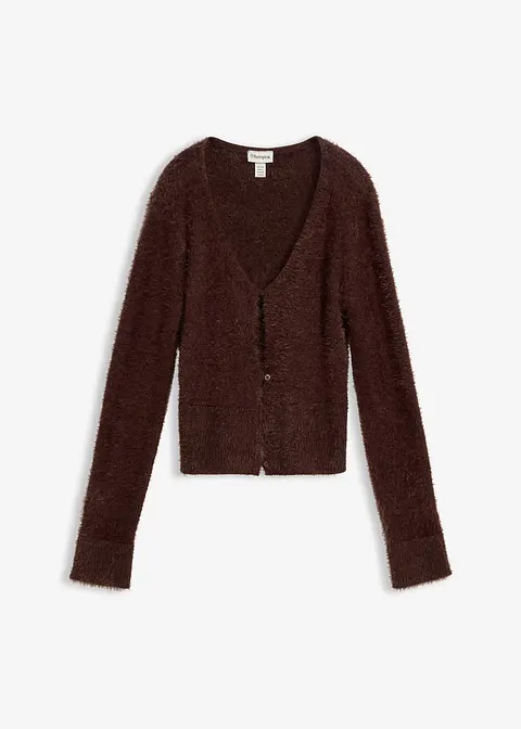Feinstrickjacke aus Federgarn in braun von vorne - bonprix Feinstrickjacke aus Federgarn in braun von vorne - bonprix