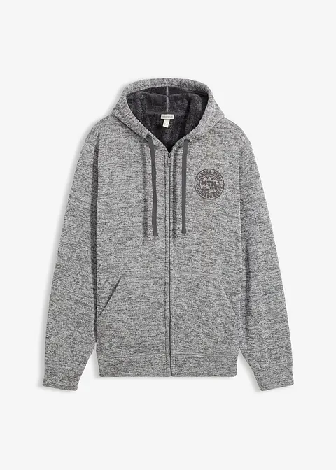 Kapuzen-Sweatjacke mit Teddyfutter in grau von vorne - bonprix Kapuzen-Sweatjacke mit Teddyfutter in grau von vorne - bonprix