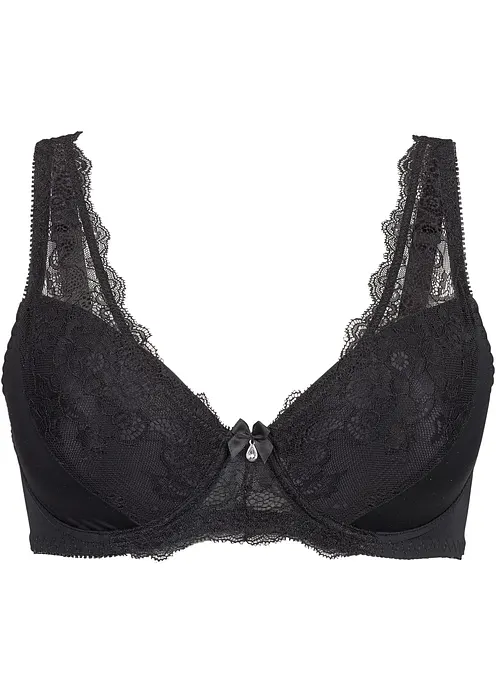 Schalen-BH mit zarter Spitze in schwarz von vorne - bonprix Schalen-BH mit zarter Spitze in schwarz von vorne - bonprix
