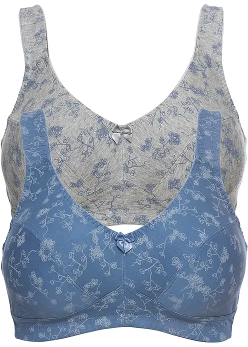 BH ohne Bügel mit weicher Bio-Baumwolle (2er Pack) in blau von vorne - bonprix BH ohne Bügel mit weicher Bio-Baumwolle (2er Pack) in blau von vorne - bonprix