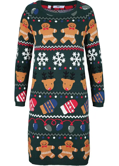Weihnachts-Strickkleid in grün von vorne - bonprix Weihnachts-Strickkleid in grün von vorne - bonprix