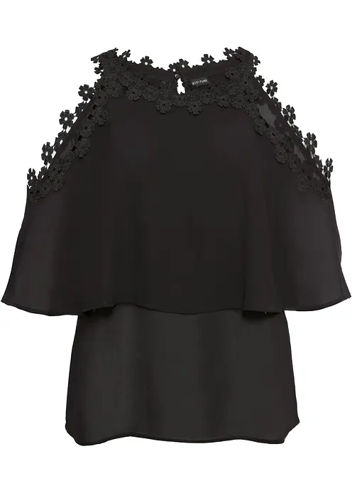 Cold-Shoulder-Bluse mit Spitze in schwarz von vorne - BODYFLIRT Cold-Shoulder-Bluse mit Spitze in schwarz von vorne - BODYFLIRT