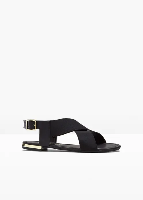 Sandalen mit elastischen Riemen in schwarz von vorne - bonprix Sandalen mit elastischen Riemen in schwarz von vorne - bonprix