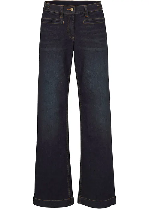 Wide Leg Jeans Mid Waist, Bequembund in blau von vorne - bonprix Wide Leg Jeans Mid Waist, Bequembund in blau von vorne - bonprix