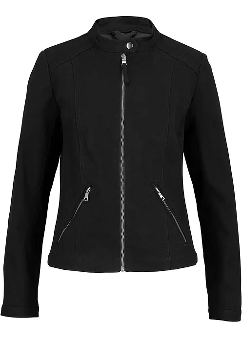 Jacke aus Baumwoll-Twill mit seitlichen Stretcheinsätzen in schwarz von vorne - bonprix Jacke aus Baumwoll-Twill mit seitlichen Stretcheinsätzen in schwarz von vorne - bonprix