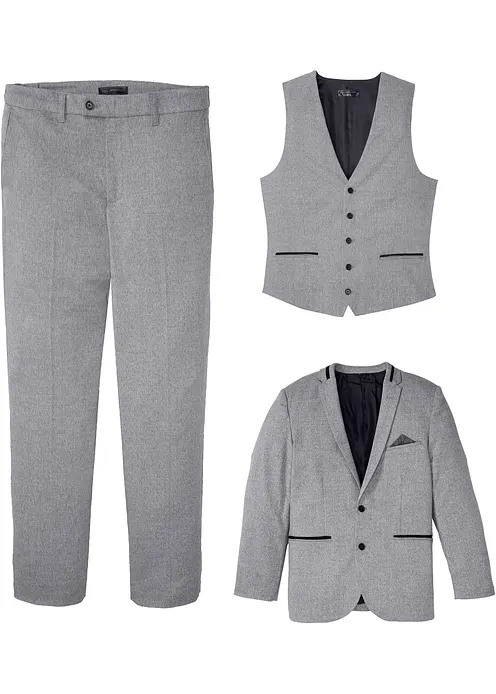 Anzug mit Weste (3-tlg.Set), Regular Fit in grau von vorne - bonprix Anzug mit Weste (3-tlg.Set), Regular Fit in grau von vorne - bonprix