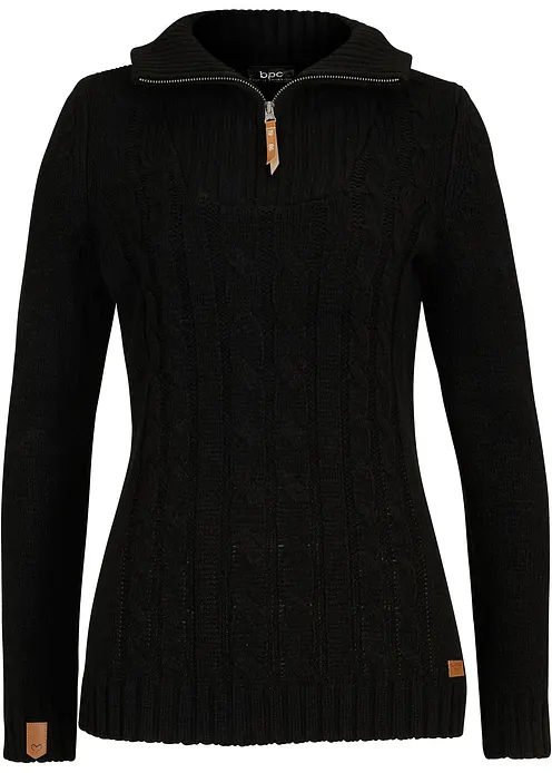 Troyer Pullover mit Zopfmuster in schwarz von vorne - bonprix Troyer Pullover mit Zopfmuster in schwarz von vorne - bonprix