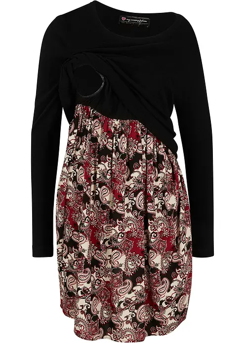 2-in-1 Umstand- und Stillkleid aus einer Materialkombination in schwarz von vorne - bonprix 2-in-1 Umstand- und Stillkleid aus einer Materialkombination in schwarz von vorne - bonprix