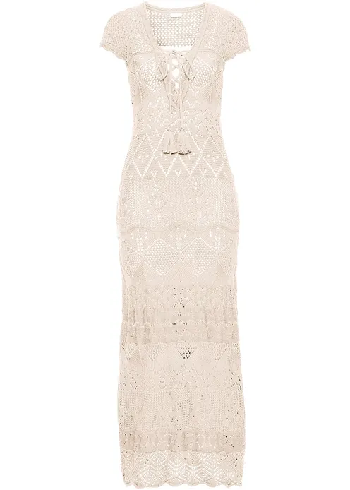 Strickkleid mit Ajour-Muster in beige von vorne - bonprix Strickkleid mit Ajour-Muster in beige von vorne - bonprix