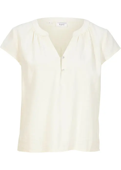 Kurzgeschnittene Bluse mit Leinen und Seitenschlitzen in weiß von vorne - bonprix Kurzgeschnittene Bluse mit Leinen und Seitenschlitzen in weiß von vorne - bonprix
