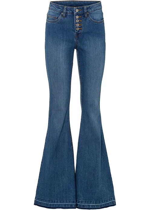 Schlagjeans mit offenem Saumabschluss in blau von vorne - bonprix Schlagjeans mit offenem Saumabschluss in blau von vorne - bonprix