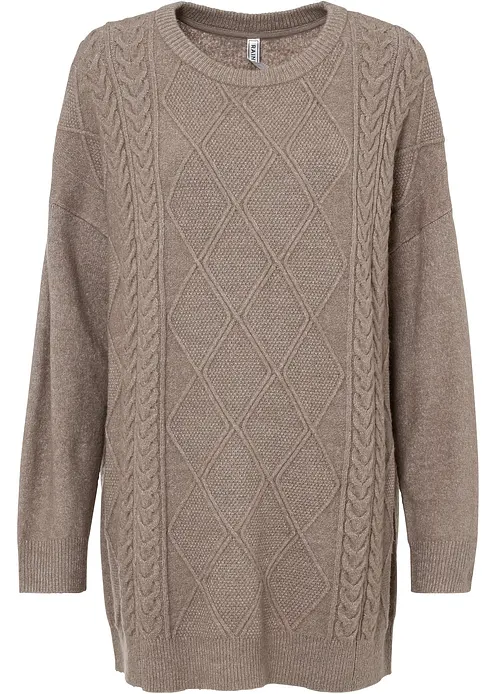 Oversize-Pullover mit Zopfmuster in braun von vorne - bonprix Oversize-Pullover mit Zopfmuster in braun von vorne - bonprix