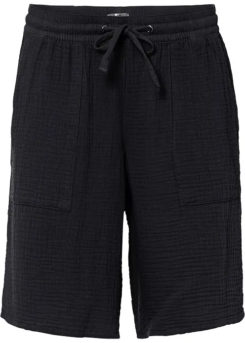 Schlupf-Bermuda aus Musselin in schwarz von vorne - bonprix Schlupf-Bermuda aus Musselin in schwarz von vorne - bonprix