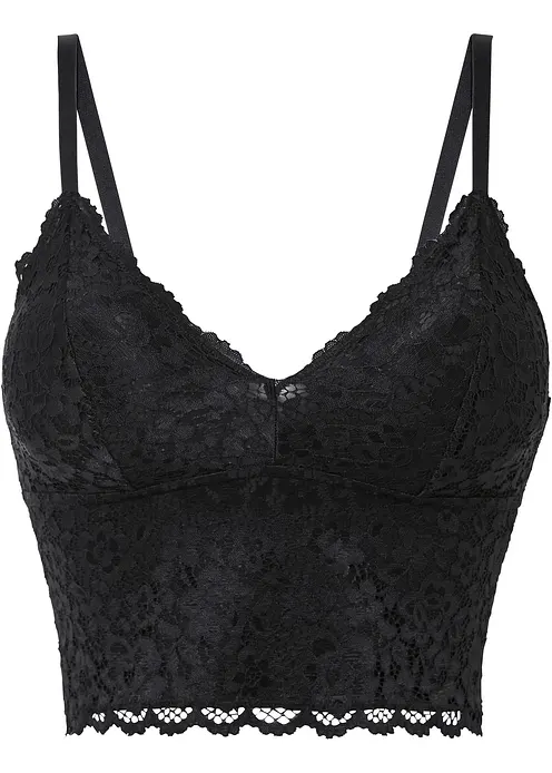 Spitzentop aus feiner Spitze in schwarz von vorne - bonprix Spitzentop aus feiner Spitze in schwarz von vorne - bonprix