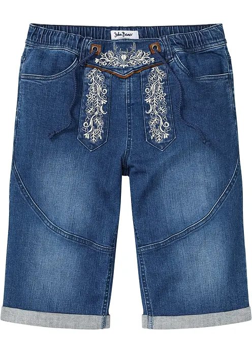 Stretch-Jeans-Bermuda mit Stickerei, Regular Fit in blau von vorne - bonprix Stretch-Jeans-Bermuda mit Stickerei, Regular Fit in blau von vorne - bonprix