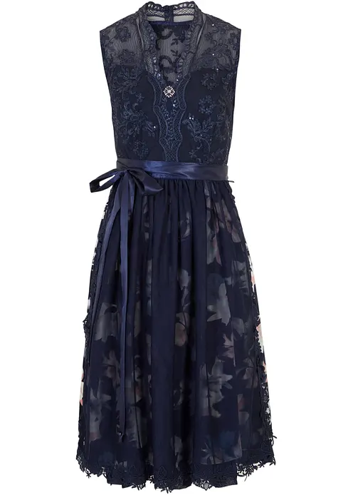 Dirndl mit Stickerei und Samtrock (2-tlg.Set) in blau von vorne - bonprix Dirndl mit Stickerei und Samtrock (2-tlg.Set) in blau von vorne - bonprix
