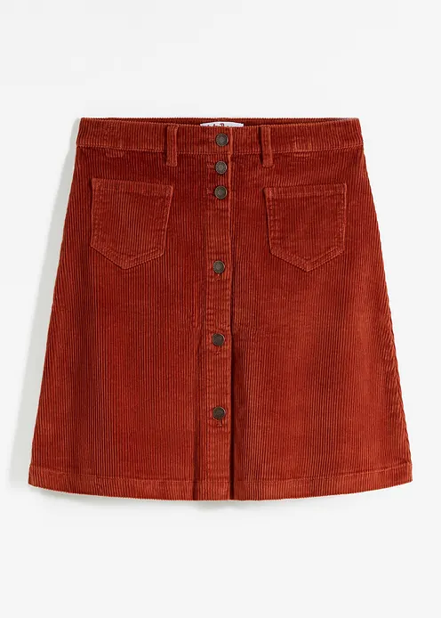 Stretch-Cordrock mit Knopfleiste in braun von vorne - bonprix Stretch-Cordrock mit Knopfleiste in braun von vorne - bonprix