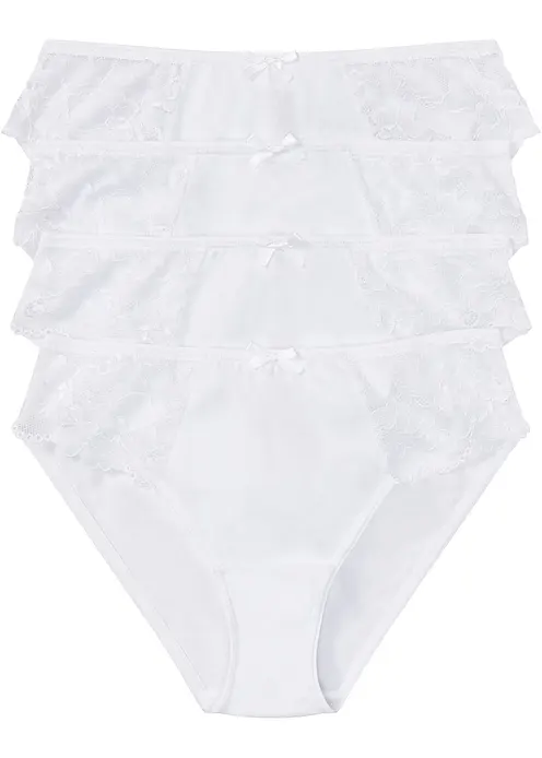 Slip mit Spitze (4er Pack) in weiß von vorne - bonprix Slip mit Spitze (4er Pack) in weiß von vorne - bonprix