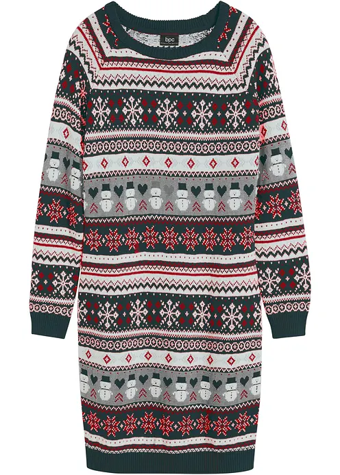 Strickkleid mit weihnachtlichem Muster in petrol von vorne - bonprix Strickkleid mit weihnachtlichem Muster in petrol von vorne - bonprix