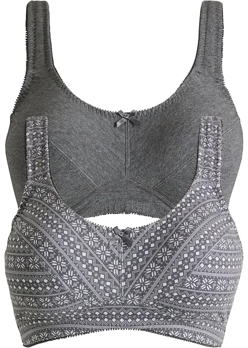BH ohne Bügel mit Bio-Baumwolle (2er Pack) in grau von vorne - bonprix BH ohne Bügel mit Bio-Baumwolle (2er Pack) in grau von vorne - bonprix