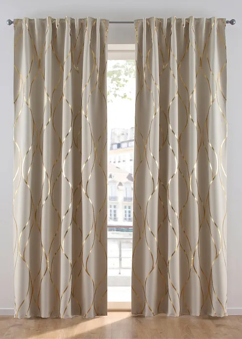 Abdunkelnder Vorhang mit Glanz Druck (1er Pack) in beige - bonprix Abdunkelnder Vorhang mit Glanz Druck (1er Pack) in beige - bonprix