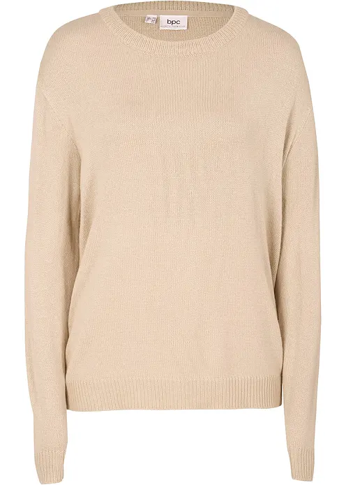 Strick-Pullover mit Rundhals-Ausschnitt in beige von vorne - bonprix Strick-Pullover mit Rundhals-Ausschnitt in beige von vorne - bonprix