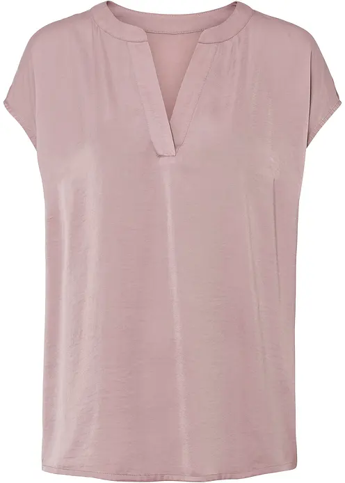 Lockere Satin-Kurzarmbluse mit überschnittenen Schultern in rosa von vorne - bonprix Lockere Satin-Kurzarmbluse mit überschnittenen Schultern in rosa von vorne - bonprix