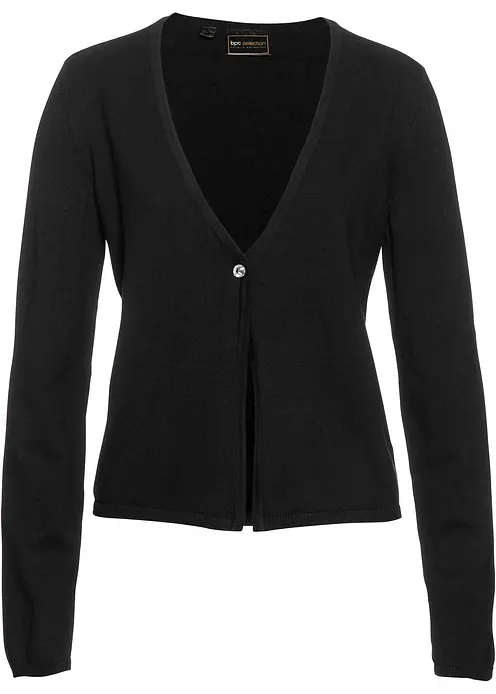 Schlichte Feinstrickjacke in schwarz von vorne - bonprix Schlichte Feinstrickjacke in schwarz von vorne - bonprix