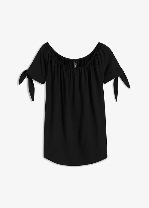 Carmenshirt mit Bindedetail in schwarz von vorne - bonprix Carmenshirt mit Bindedetail in schwarz von vorne - bonprix