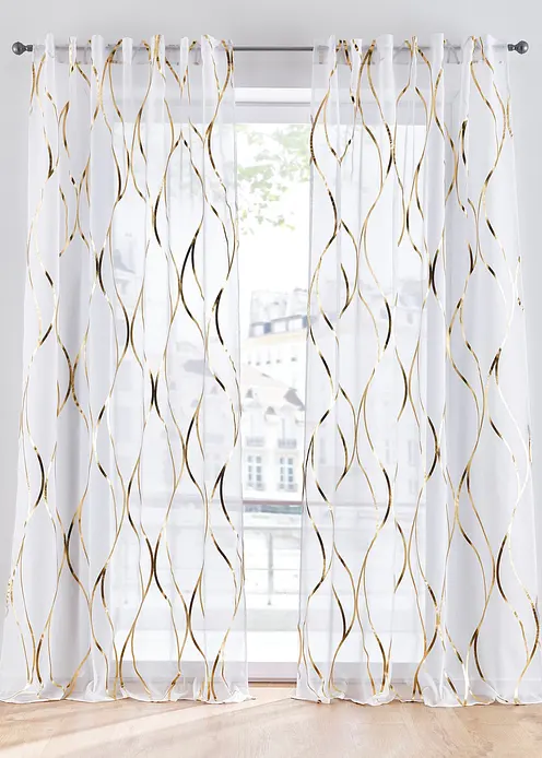 Transparente Gardine mit Glanz Druck (1er Pack) in weiß - bonprix Transparente Gardine mit Glanz Druck (1er Pack) in weiß - bonprix