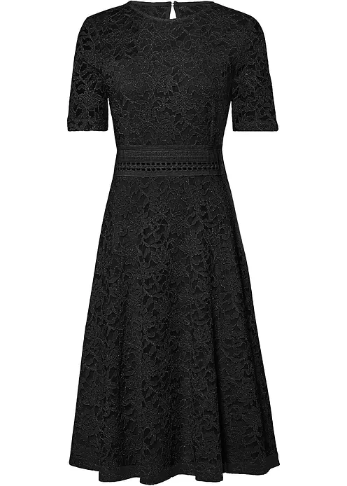 Spitzenkleid mit Häkeleinsatz in schwarz von vorne - bonprix Spitzenkleid mit Häkeleinsatz in schwarz von vorne - bonprix