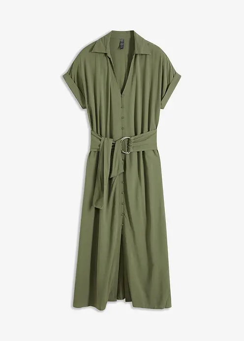 Hemdblusenkleid mit Gürtel in grün von vorne - bonprix Hemdblusenkleid mit Gürtel in grün von vorne - bonprix