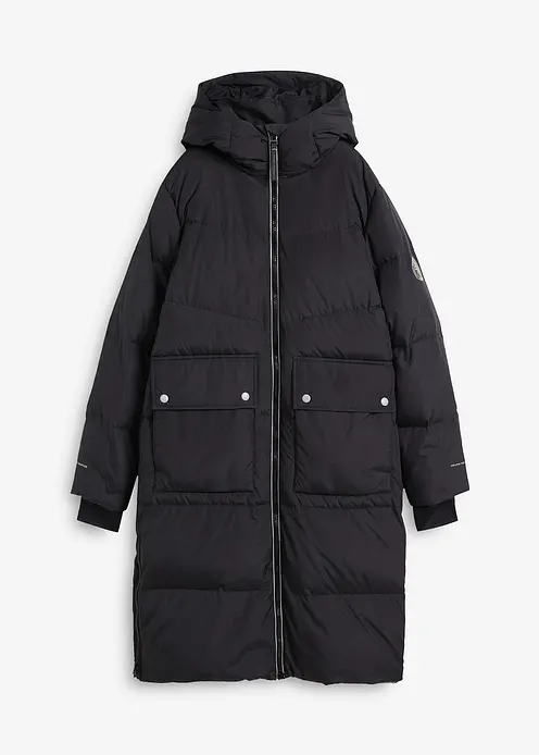 Daunenmantel mit reflektierenden Details in schwarz von vorne - bonprix Daunenmantel mit reflektierenden Details in schwarz von vorne - bonprix