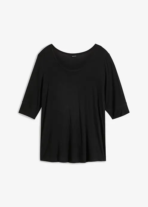 Rundhalsshirt aus softer Viskose in schwarz von vorne - bonprix Rundhalsshirt aus softer Viskose in schwarz von vorne - bonprix