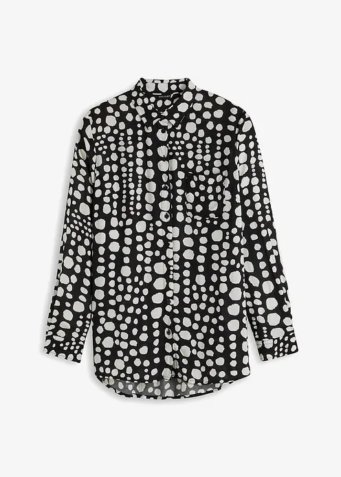 Bedruckte Longbluse aus nachhaltiger Viskose in schwarz von vorne - bonprix Bedruckte Longbluse aus nachhaltiger Viskose in schwarz von vorne - bonprix