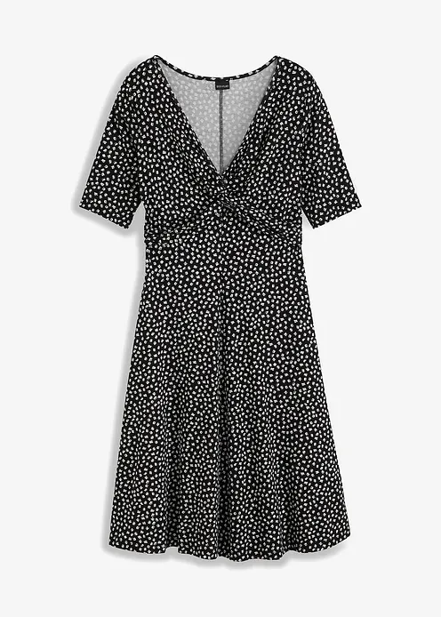 Bedrucktes Jersey-Kleid mit Drapierung in schwarz von vorne - bonprix Bedrucktes Jersey-Kleid mit Drapierung in schwarz von vorne - bonprix