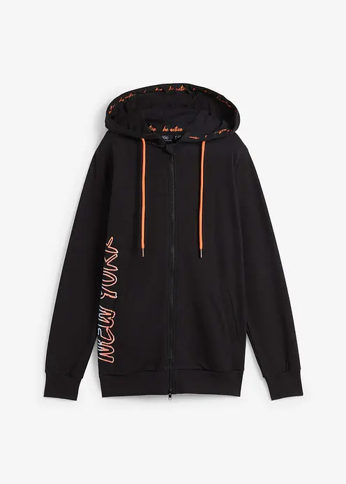 Kapuzen-Sweatjacke aus reiner Baumwolle in schwarz von vorne - bonprix Kapuzen-Sweatjacke aus reiner Baumwolle in schwarz von vorne - bonprix