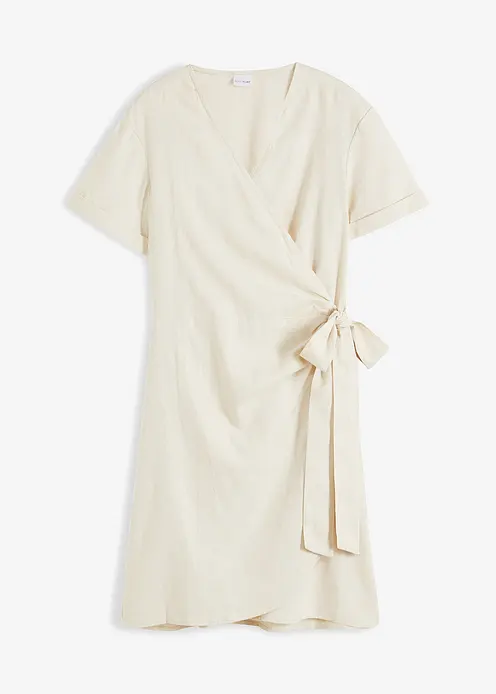 Wickelkleid aus luftigem Leinenmix in beige von vorne - bonprix Wickelkleid aus luftigem Leinenmix in beige von vorne - bonprix
