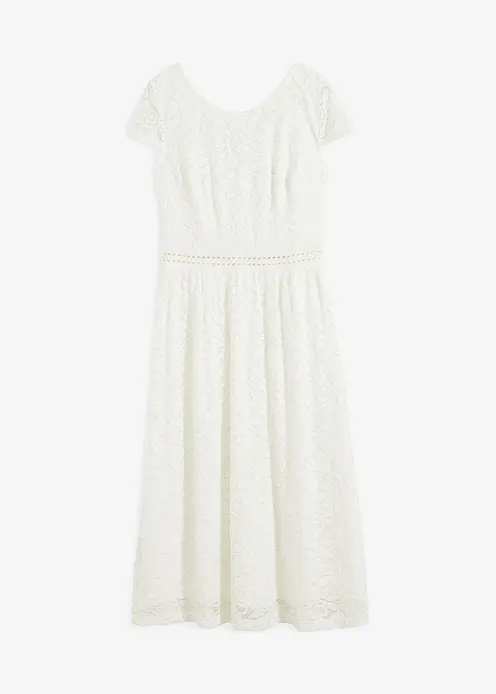 Spitzenkleid mit Häkel-Einsatz in der Taille in weiß von vorne - bonprix Spitzenkleid mit Häkel-Einsatz in der Taille in weiß von vorne - bonprix