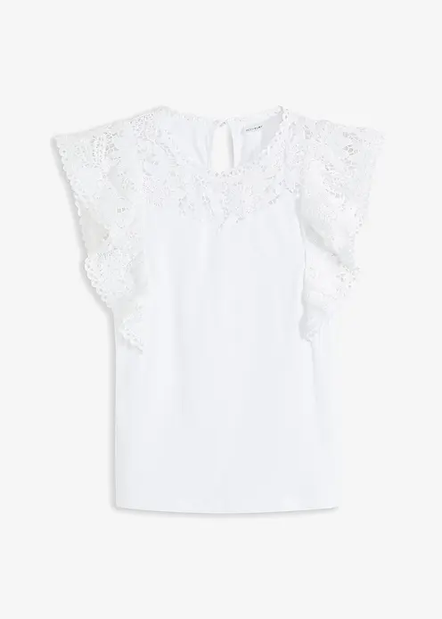 Shirt mit Spitze und Volants in weiß von vorne - bonprix Shirt mit Spitze und Volants in weiß von vorne - bonprix