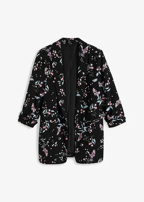 Bedruckter Longblazer in schwarz von vorne - bonprix Bedruckter Longblazer in schwarz von vorne - bonprix