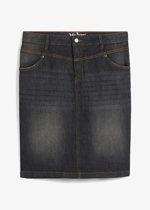 Stretch-Jeansrock in schwarz von vorne - bonprix Stretch-Jeansrock in schwarz von vorne - bonprix