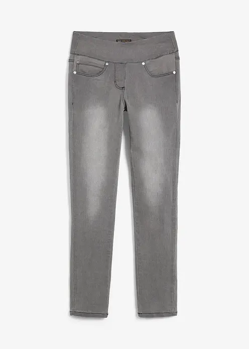 Straight-Jeans Mid Waist, Super Stretch mit Bequembund in grau von vorne - bonprix Straight-Jeans Mid Waist, Super Stretch mit Bequembund in grau von vorne - bonprix