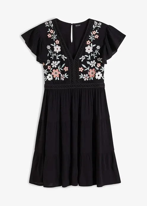 Minikleid mit Stickerei in schwarz von vorne - bonprix Minikleid mit Stickerei in schwarz von vorne - bonprix