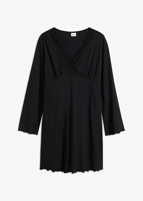 Nachthemd mit zarter Spitze in schwarz von vorne - bonprix Nachthemd mit zarter Spitze in schwarz von vorne - bonprix