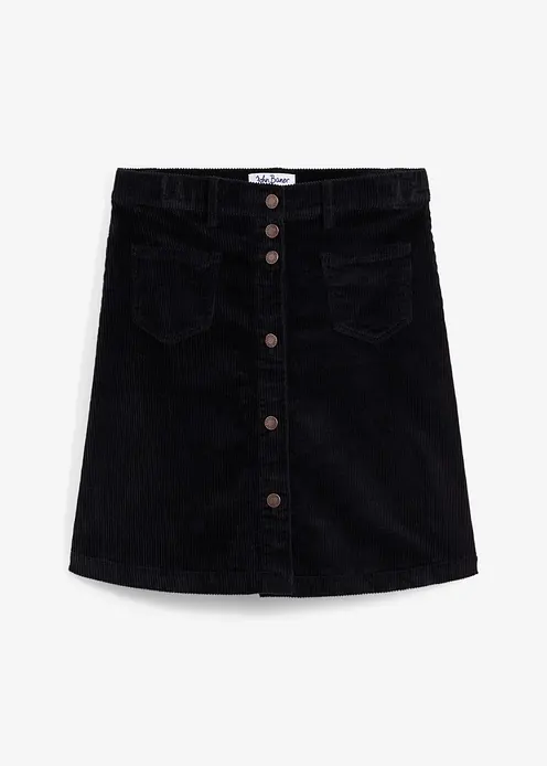 Stretch-Cordrock mit Knopfleiste in schwarz von vorne - bonprix Stretch-Cordrock mit Knopfleiste in schwarz von vorne - bonprix