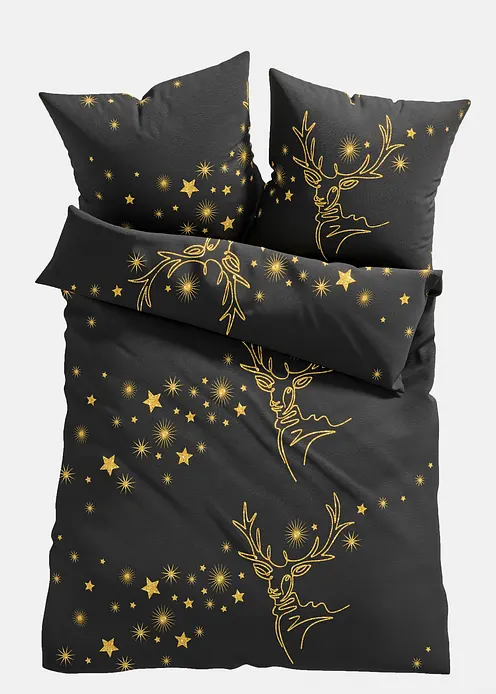 Bettwäsche mit Sternen und Hirsch in schwarz von vorne - bonprix Bettwäsche mit Sternen und Hirsch in schwarz von vorne - bonprix