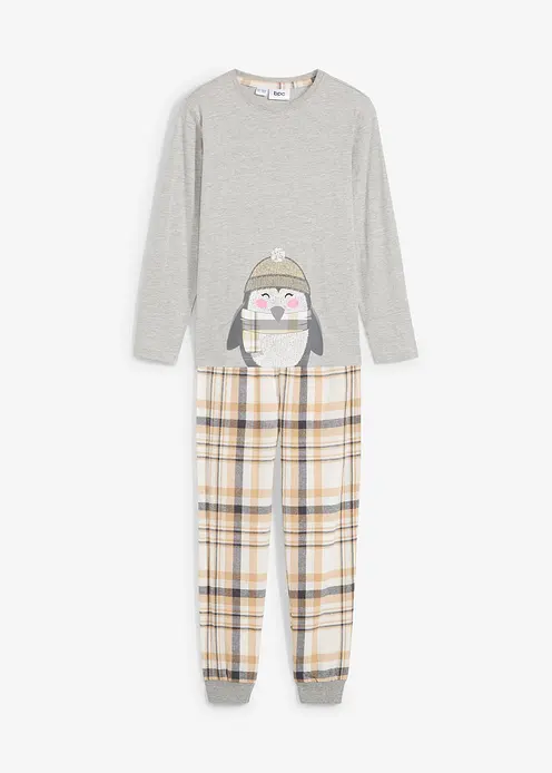 Kinder Pyjama mit Flanellhose  (2-tlg. Set) in beige von vorne - bonprix Kinder Pyjama mit Flanellhose  (2-tlg. Set) in beige von vorne - bonprix