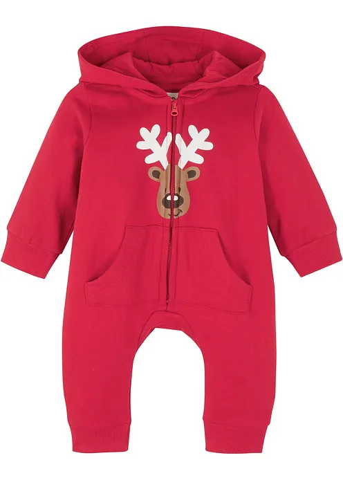 Baby Sweat Overall mit Weihnachtsmotiv aus Bio Baumwolle in rot von vorne - bonprix Baby Sweat Overall mit Weihnachtsmotiv aus Bio Baumwolle in rot von vorne - bonprix