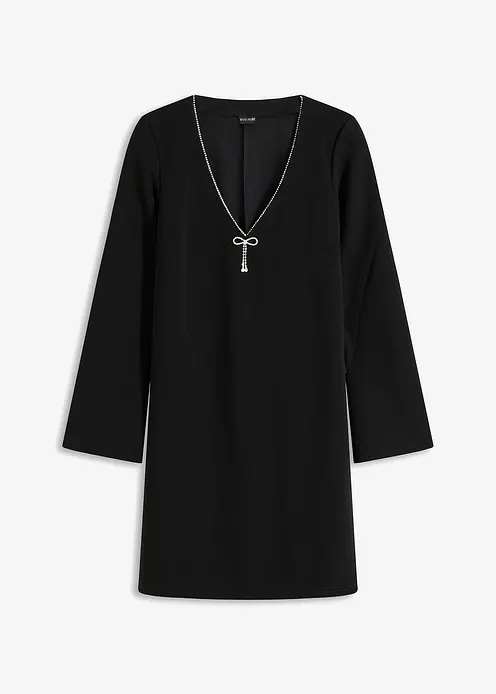 Mini-Kleid mit Glitzersteinschleife in schwarz von vorne - bonprix Mini-Kleid mit Glitzersteinschleife in schwarz von vorne - bonprix